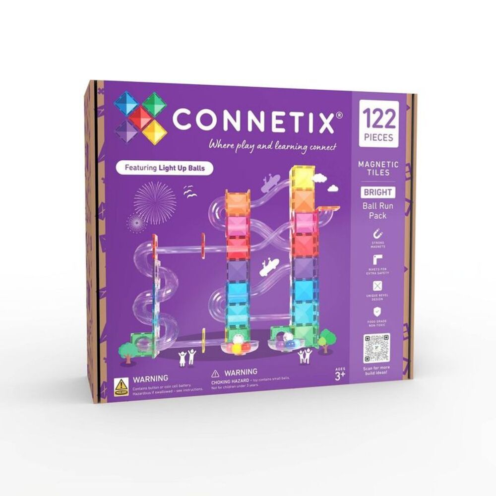 CONNETIX -  Magnetic Tiles Bright Ball Run Pack 122pc Purple